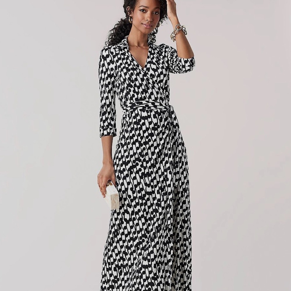 DVF - Diane Von Furstenberg Abigail Silk-Jersey Maxi Wrap Dress Black and White